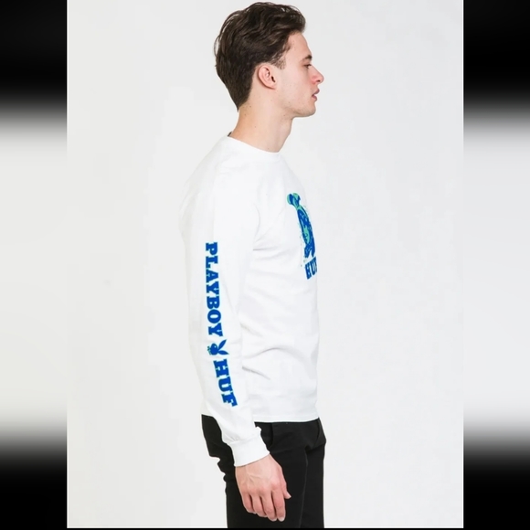 NWT Men's HUF X PLAYBOY BUNNY LONG SLEEVE SHIRT  M / L WHITE Limited Edition - Picture 3 of 8